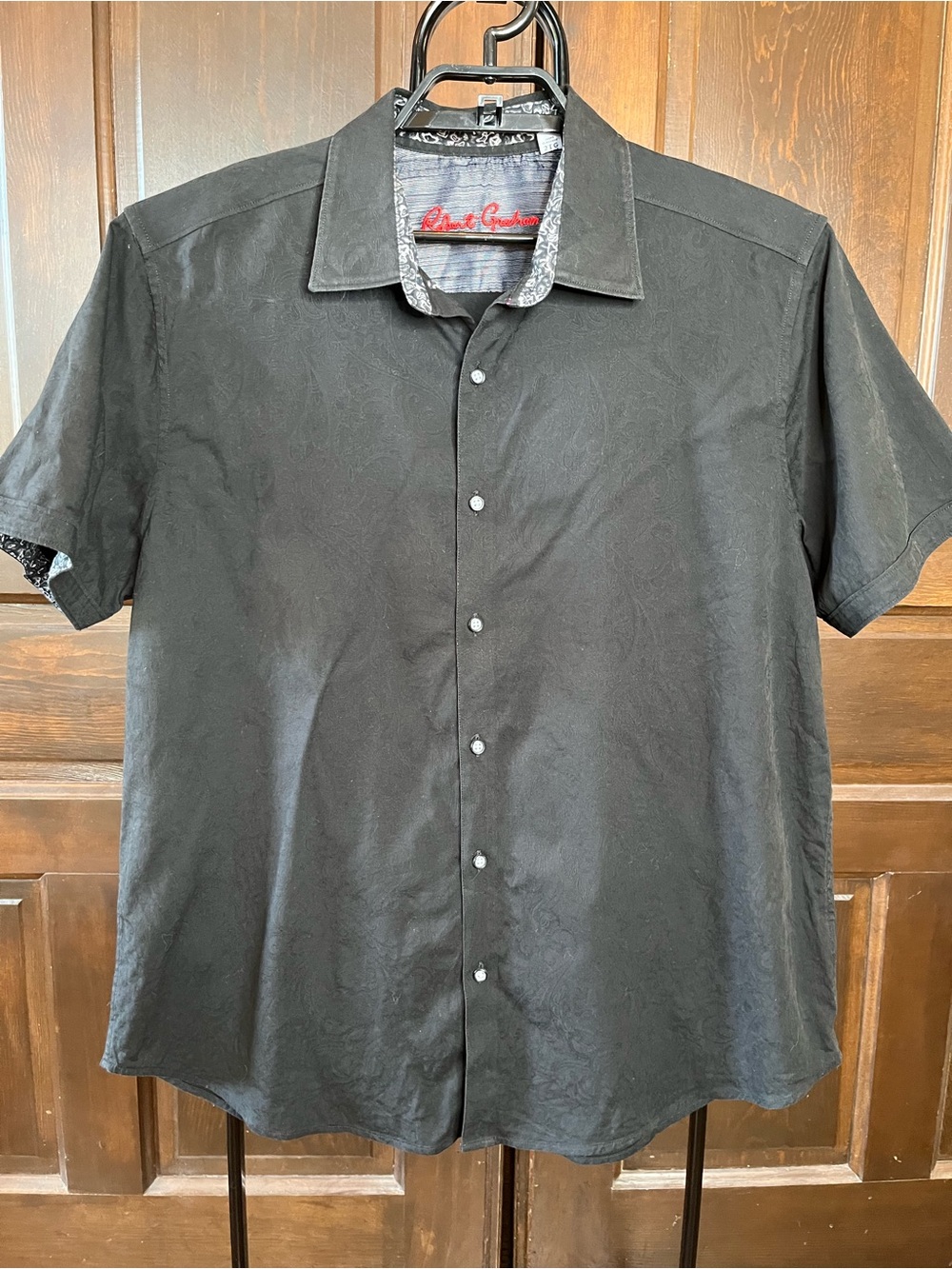 Robert Graham Black Jacquard Shirt Short Sleeve Men's Classic Fit Size 2XL